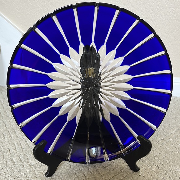 Ajka Crystal, Hungary, 12" Castille Blue serving plate  24% Pb0 - Picture 6 of 8